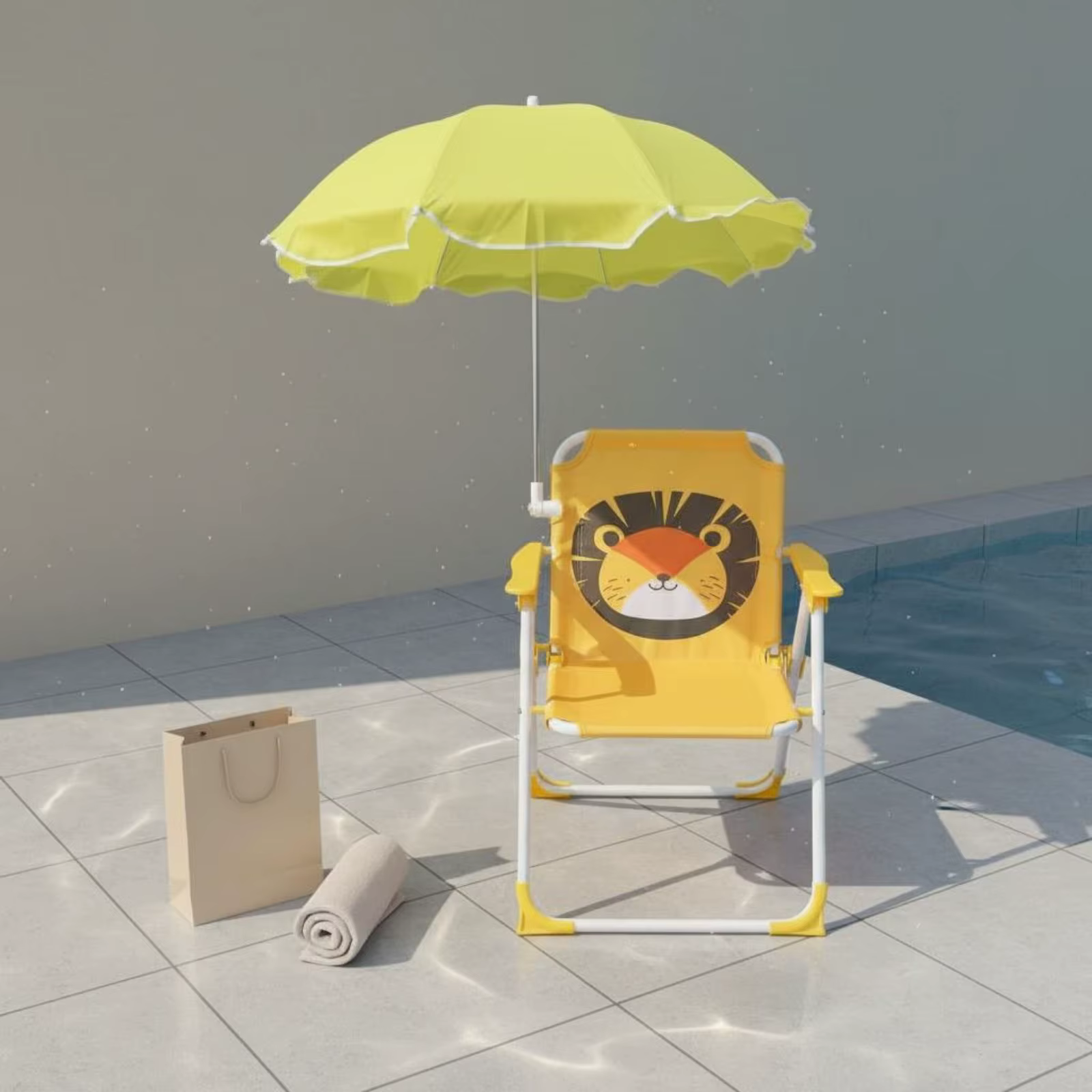 Chaise portable pour enfants avec pare-soleil, chaise de plage pliable pour enfants avec parasol, cadre en métal léger et robuste pour la terrasse