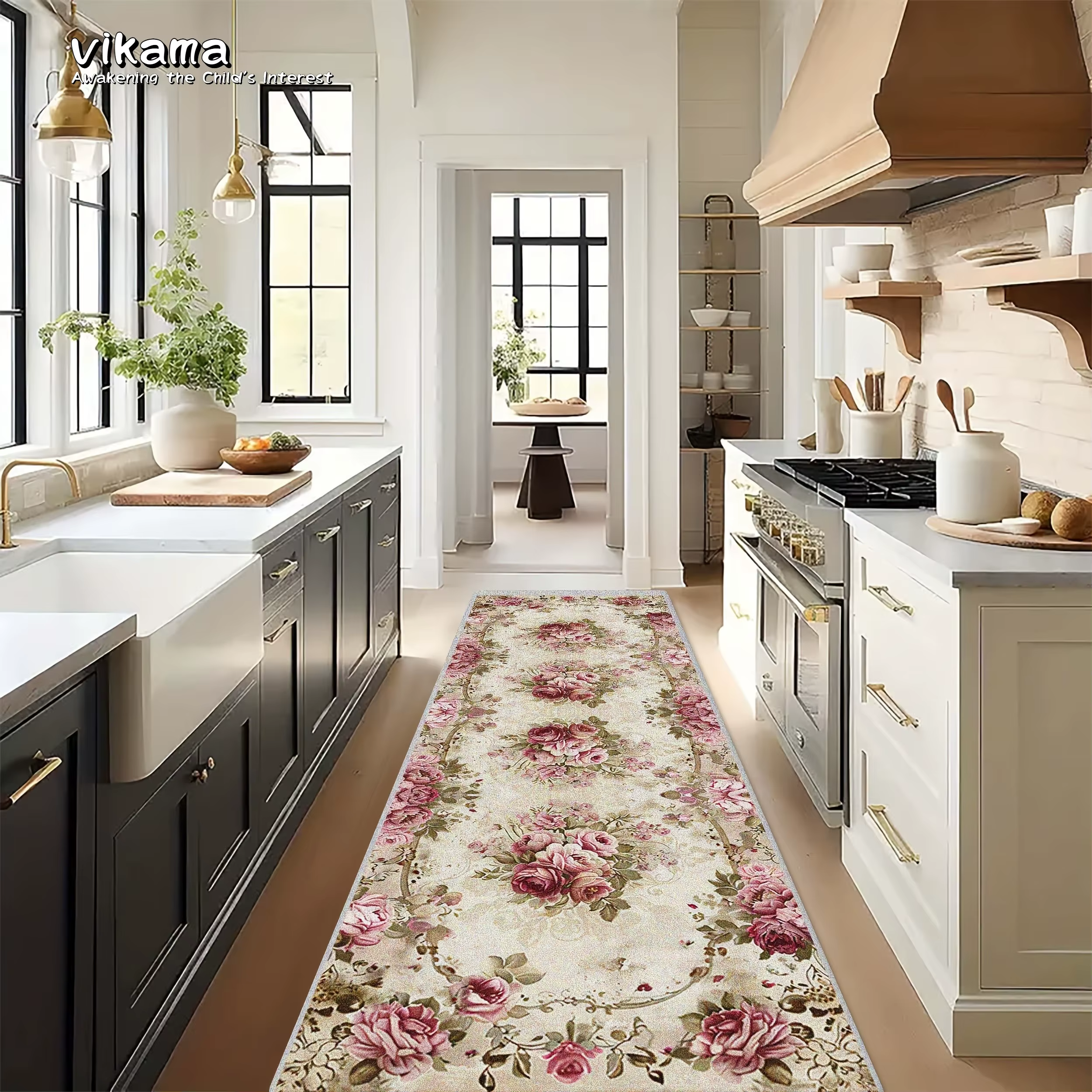 VIKAMA Tapis de cuisine à motif floral vintage