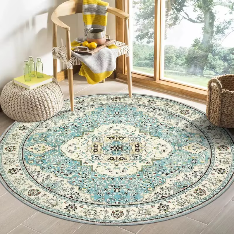 VIKAMA Tapis rond bohème vintage antidérapant et résistant à l'usure pour la décoration de la maison