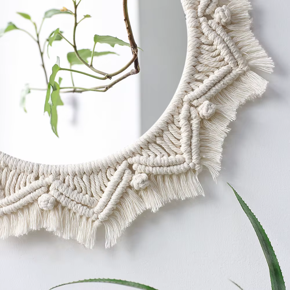Grands miroirs muraux ronds en macramé