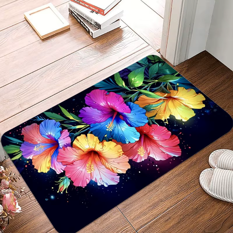 Petit tapis antidérapant imprimé de belles fleurs