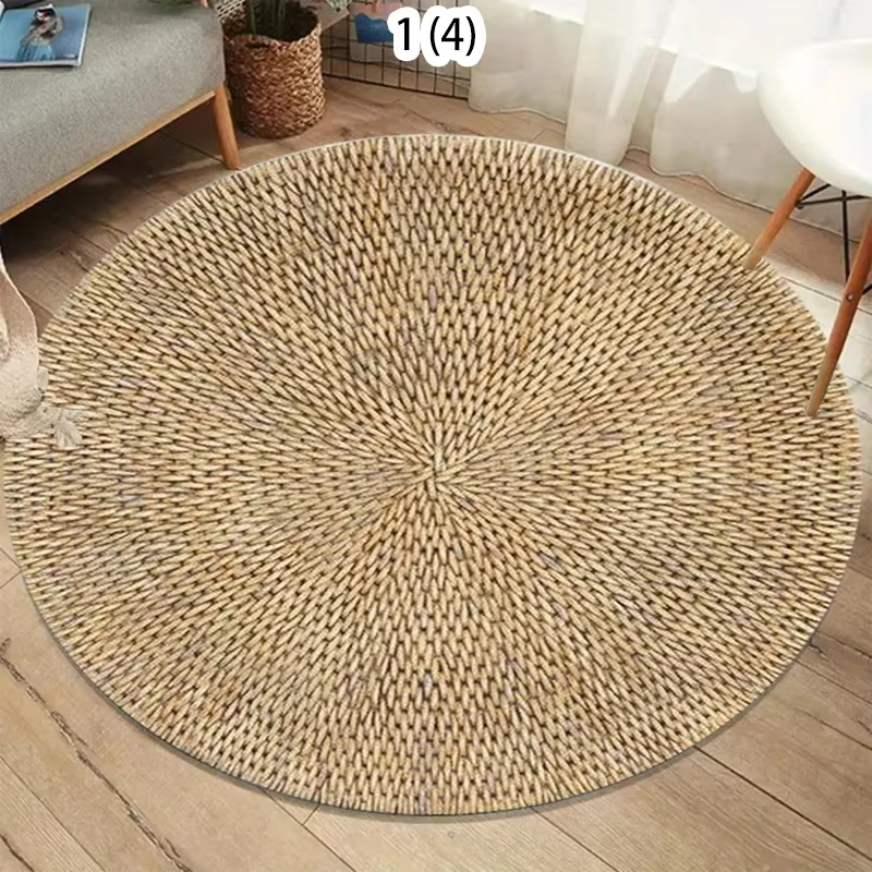 Tapis rond à texture imitation jute naturelle