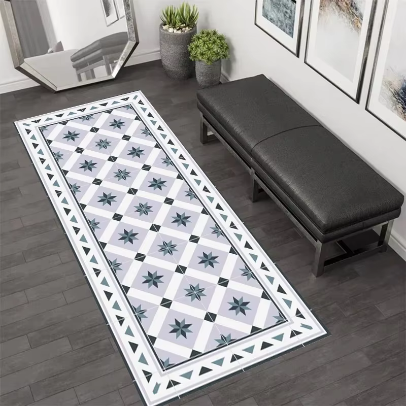 Tapis de couloir VIKAMA rétro à motif géométrique étoilé