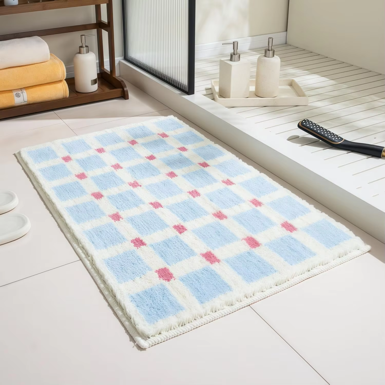 VIKAMA – tapis vert à carreaux pour salle de bain