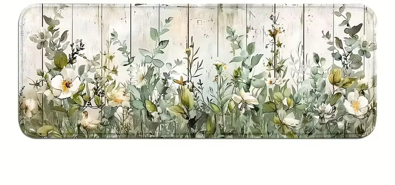 Un tapis de sol de cuisine floral vert avec un antidérapant pour une utilisation dans le bureau à domicile