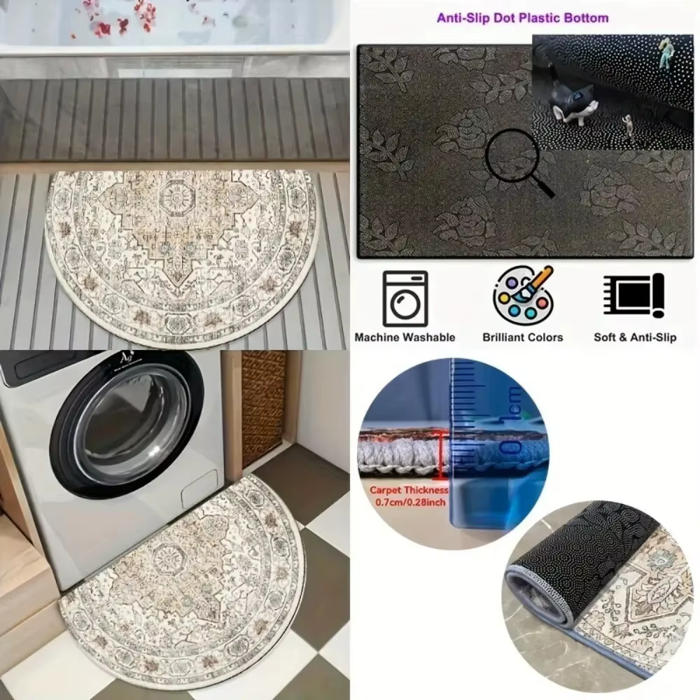 Tapis demi-rond rétro en vinyle noir et rouge