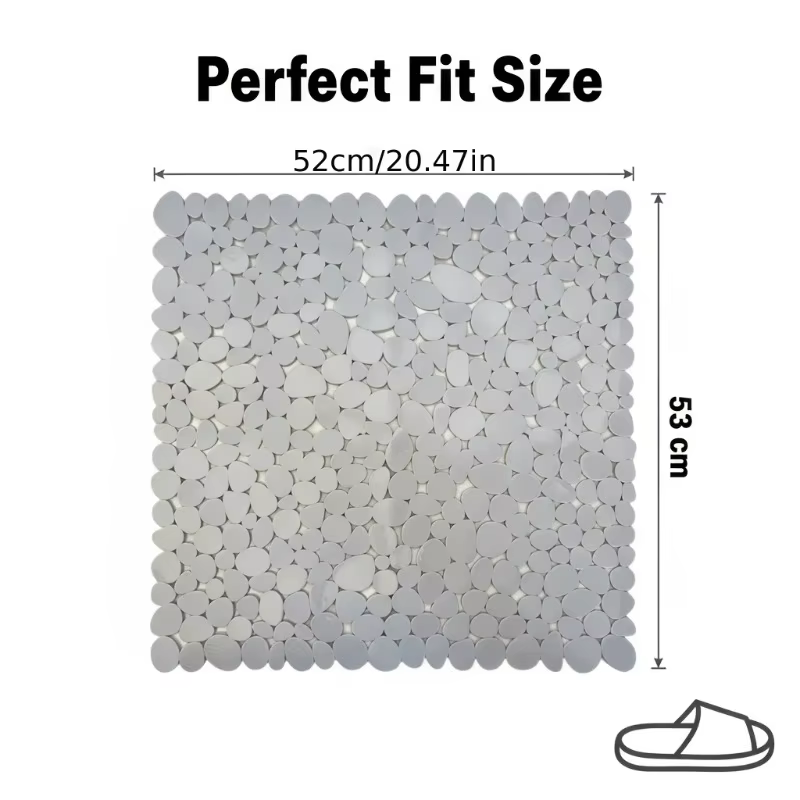 Tapis de bain galets antidérapant, tapis de sol de douche, Texture pierre, tapis de salle de bain en plastique avec ventouses, tapis carré antidérapant
