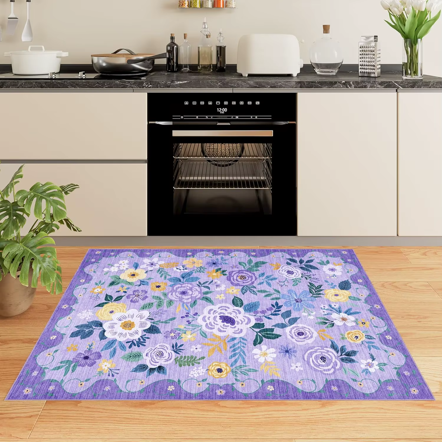 Tapis Bohème Floral Violet pour Salon