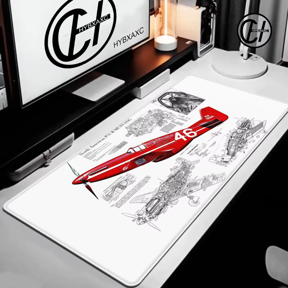 Tapis de souris noir et blanc avec dessin d'avion, tapis de souris de jeu Printon New HD XXL, tapis de jeu pour bureau, en caoutchouc naturel souple, pour ordinateur portable