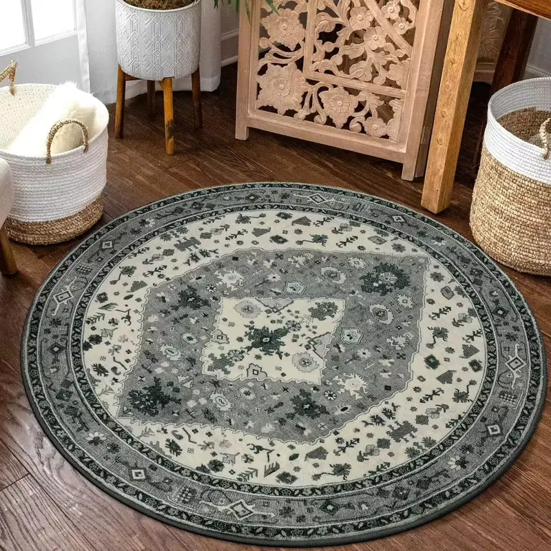 VIKAMA Tapis rond bohème vintage antidérapant et résistant à l'usure pour la décoration de la maison