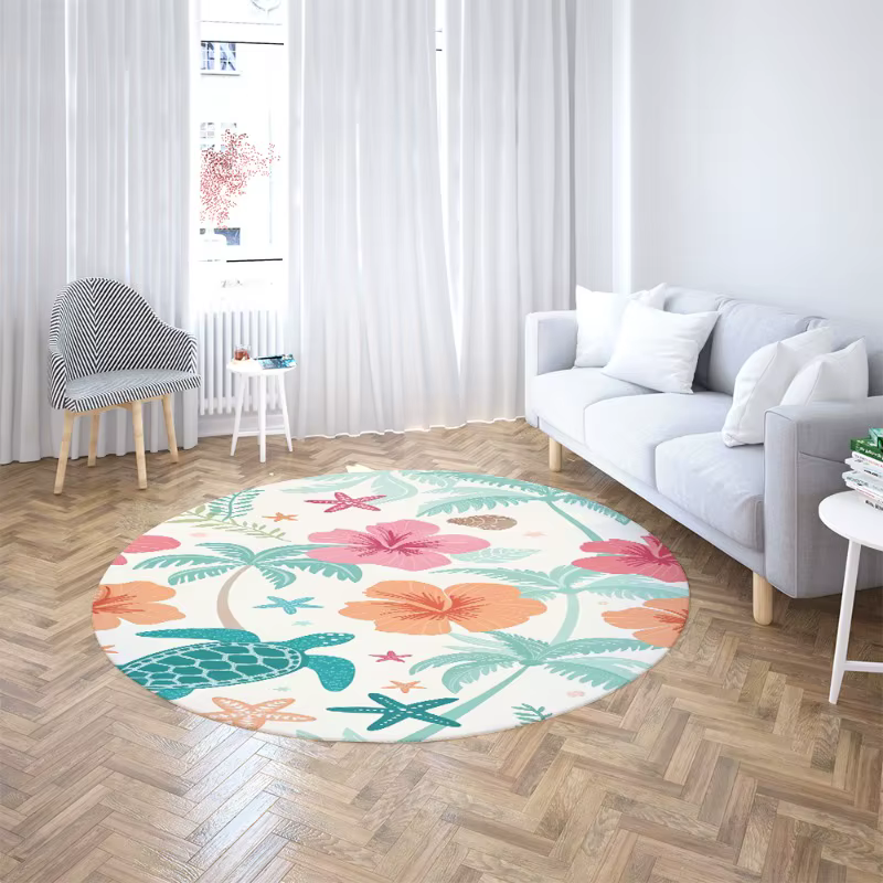 Tapis rond imprimé tortue
