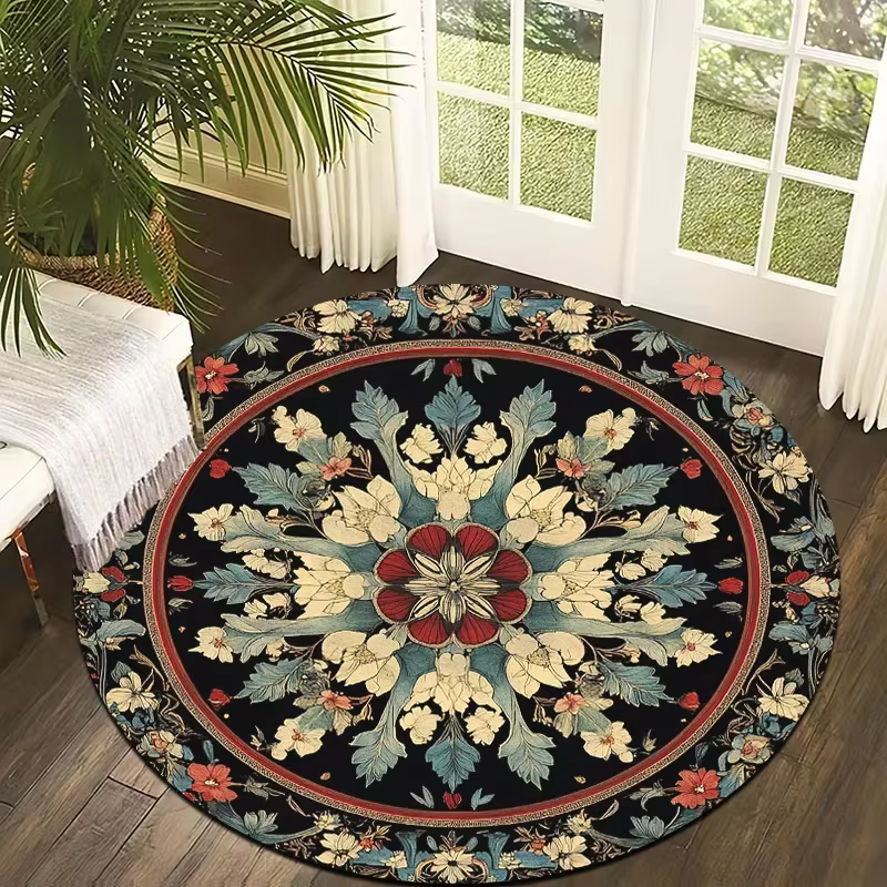 Tapis rond bohème floral style ferme