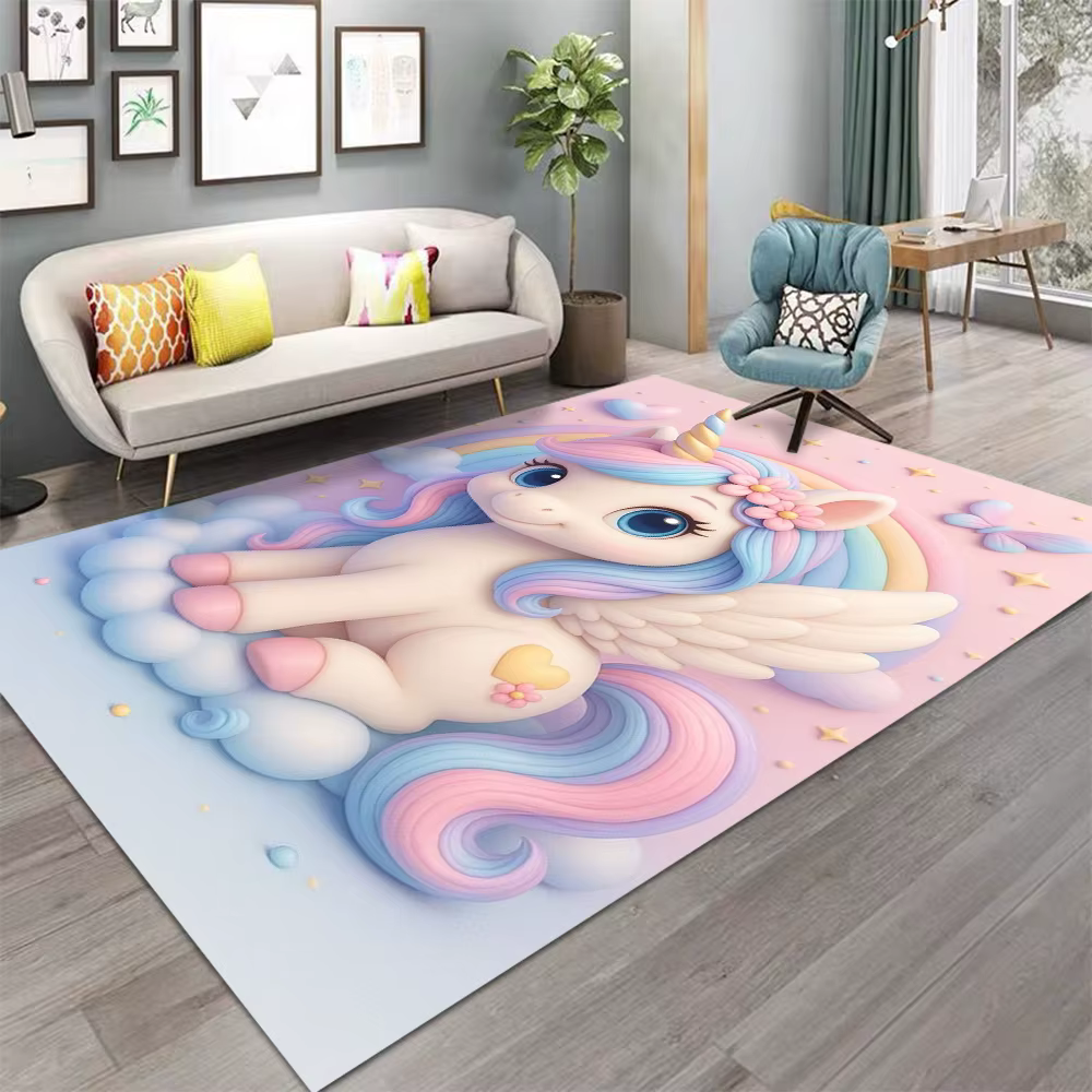 Tapis licorne arc-en-ciel de dessin animé pour filles