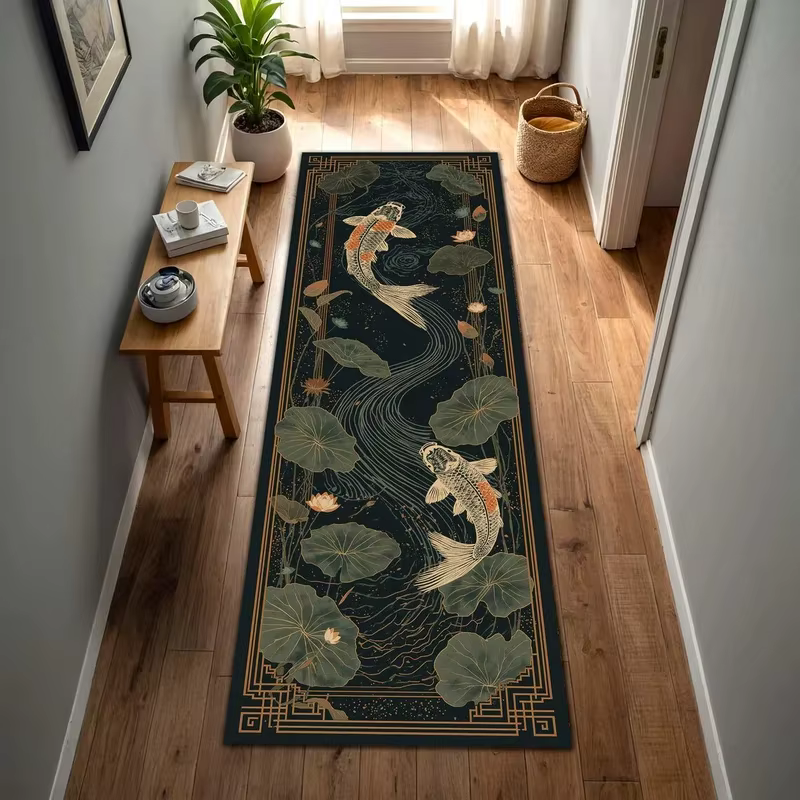 VIKAMA Tapis de couloir vintage Koi Pond Runner