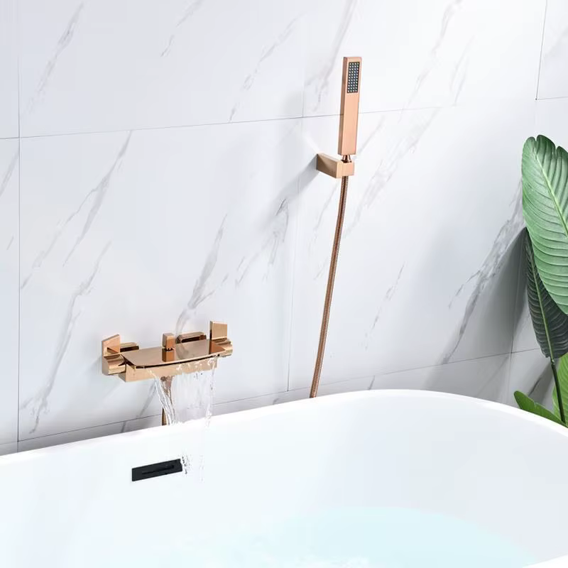 Tuqiu Rose Gold Bathtub Shower Faucet Set Brass Bathtub Faucet Hot & Cold Taps Mixer With Handheld Waterfall Bathtub Tap Black