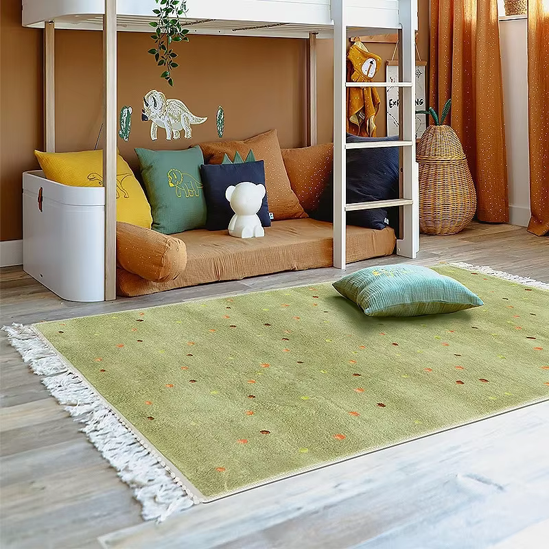 Tapis rond en peluche avec pompon pour salon