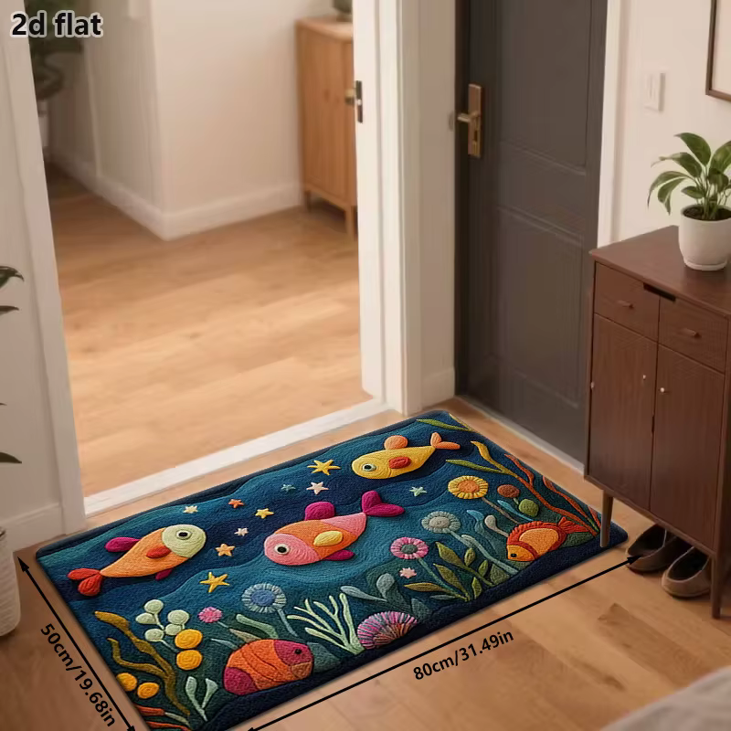 VIKAMA – tapis mignon sur le thème du monde sous-marin, paillasson coloré avec poissons, tapis pour salon, chambre à coucher, salle de bain, décoration de la maison