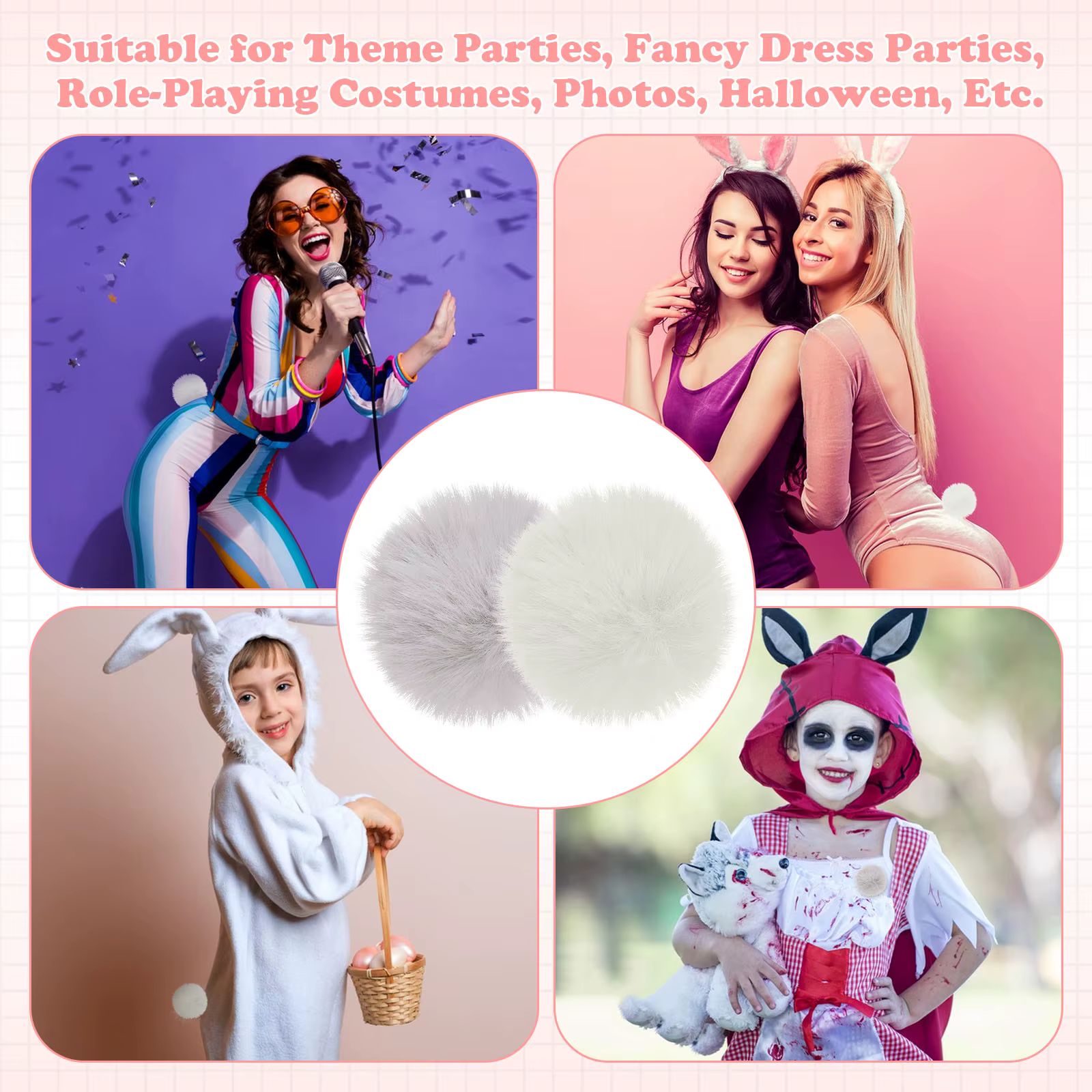 Accessoires de Costume queue de lapin, 2 pièces, queues de lapin pour adultes et enfants, couvre-chef de fête, Festival Cosplay blanc gris