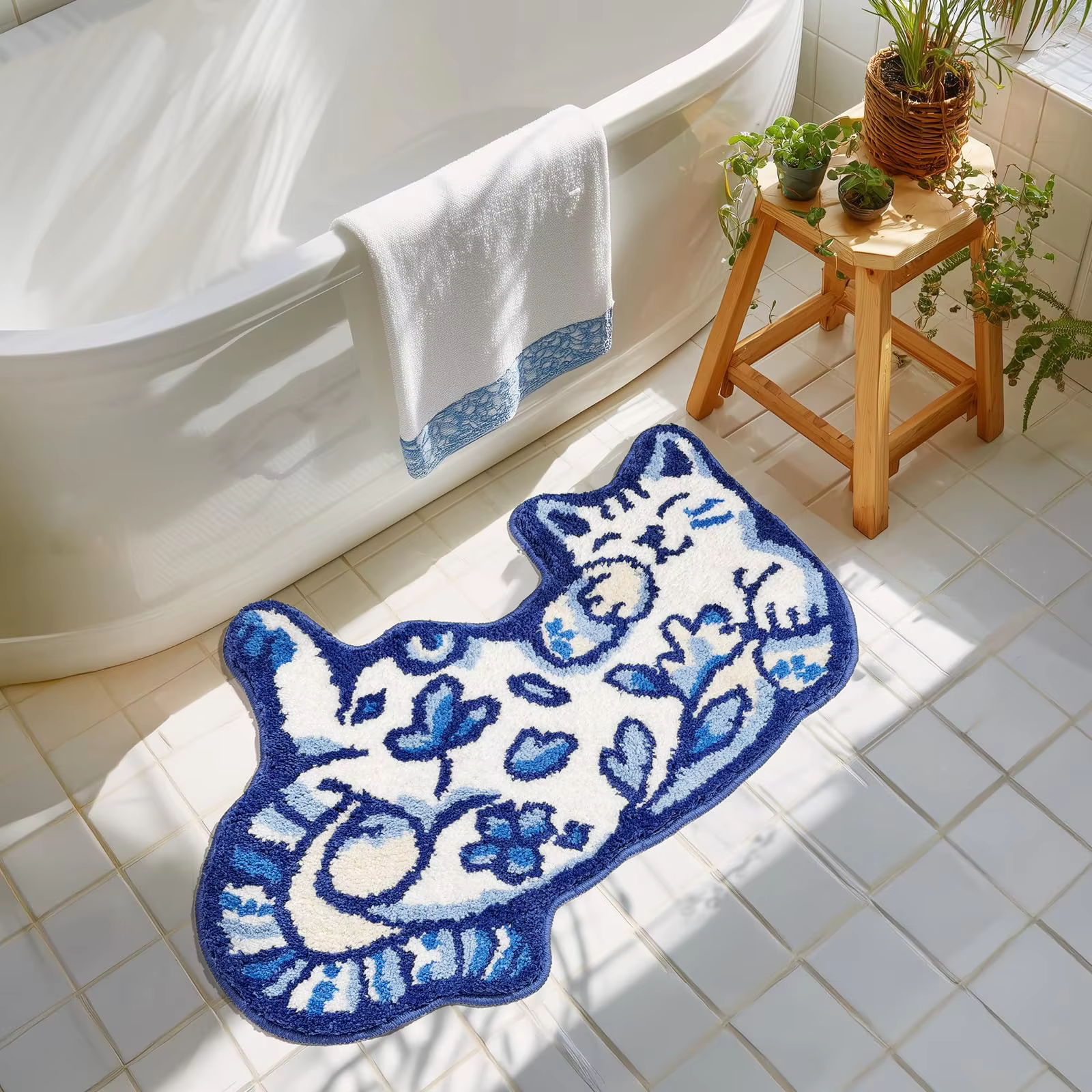 VIKAMA Tapis bleu Delft pour chat