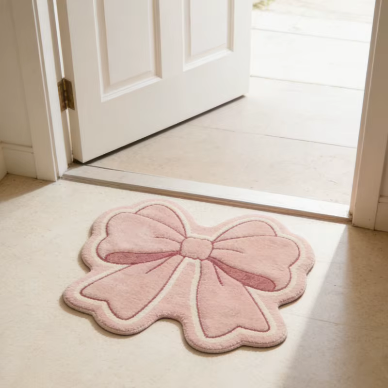 Tapis rose à motif nœud papillon pour chambre à coucher