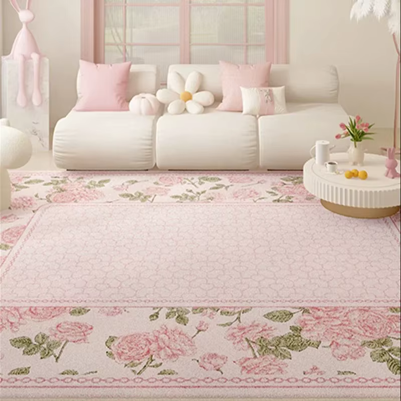 Tapis de salon à fleurs roses