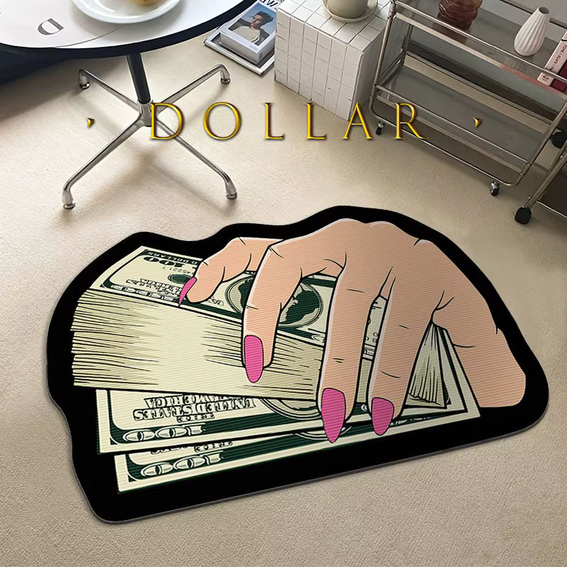 Tapis de chambre antidérapant, résistant aux taches, confortable, motif dollar tendance, tapis de décoration pour la maison de forme irrégulière