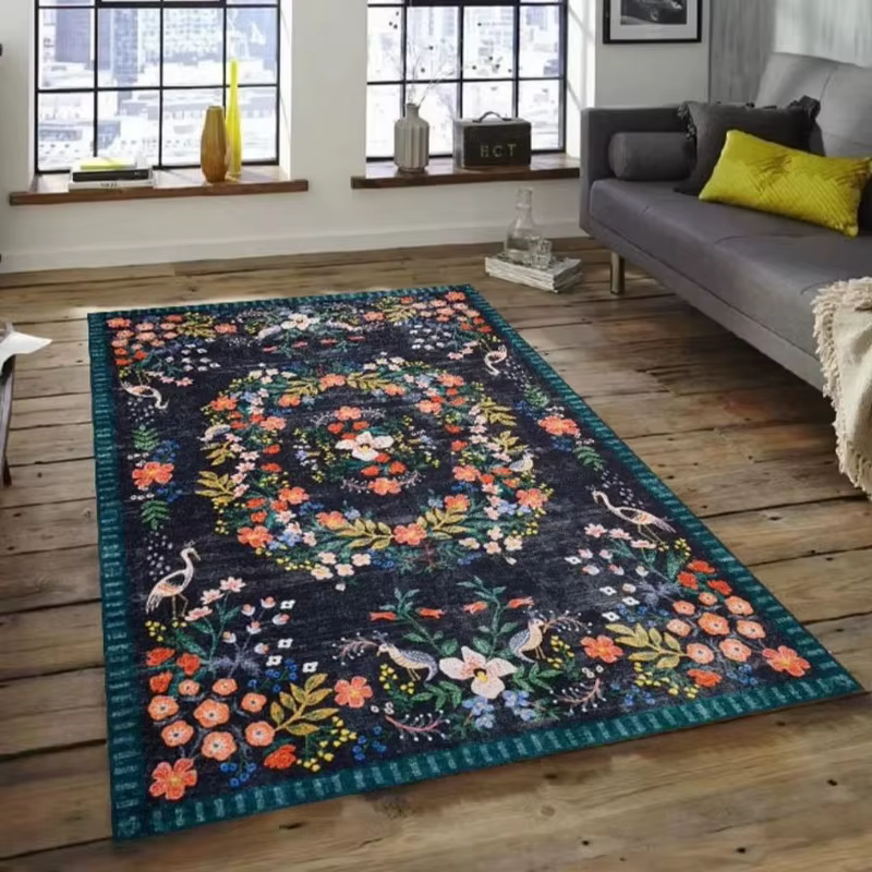 Tapis rétro français plante papillon renard fleur