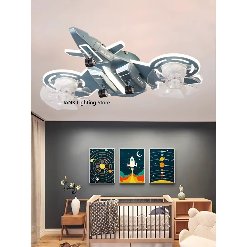 Nouveaux ventilateurs de plafond en forme d'avion, lampes de chambre pour enfants, ventilateurs créatifs en forme d'avion pour garçons, lampes de chambre pour garçons avec télécommande