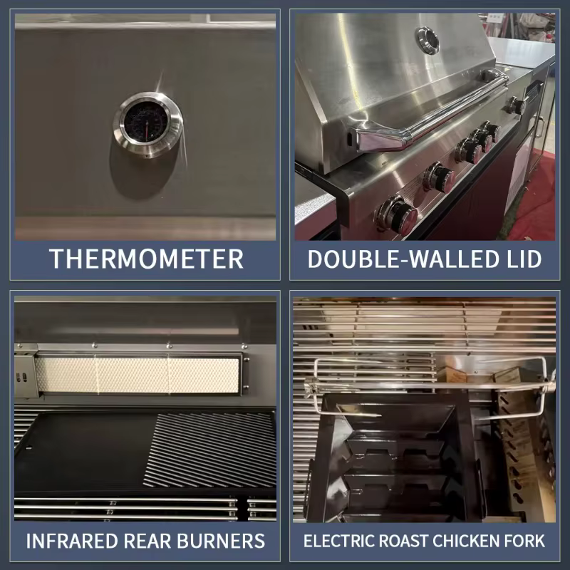 Cuisine extérieure personnalisée en acier inoxydable 304 avec plan de travail en marbre, certifiée CE, durable, fabriquée en usine pour jardin, fête, patio, cour.
