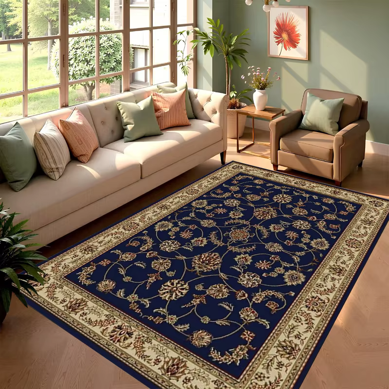 Tapis élégant noir à motifs floraux antidérapant