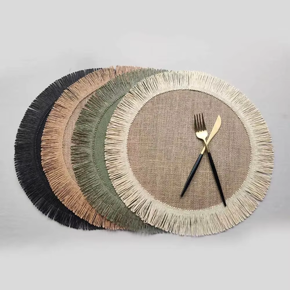 Tapis rond en jute avec franges