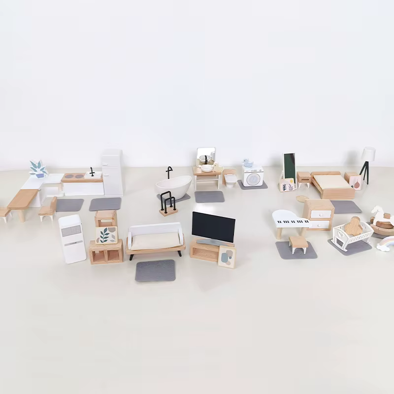 Maison de jeu en bois pour enfants, ensemble de jouets, Mini maison de poupée, ensemble de meubles simulés, articles de cuisine de chambre à coucher, accessoire de Table et de chaises 