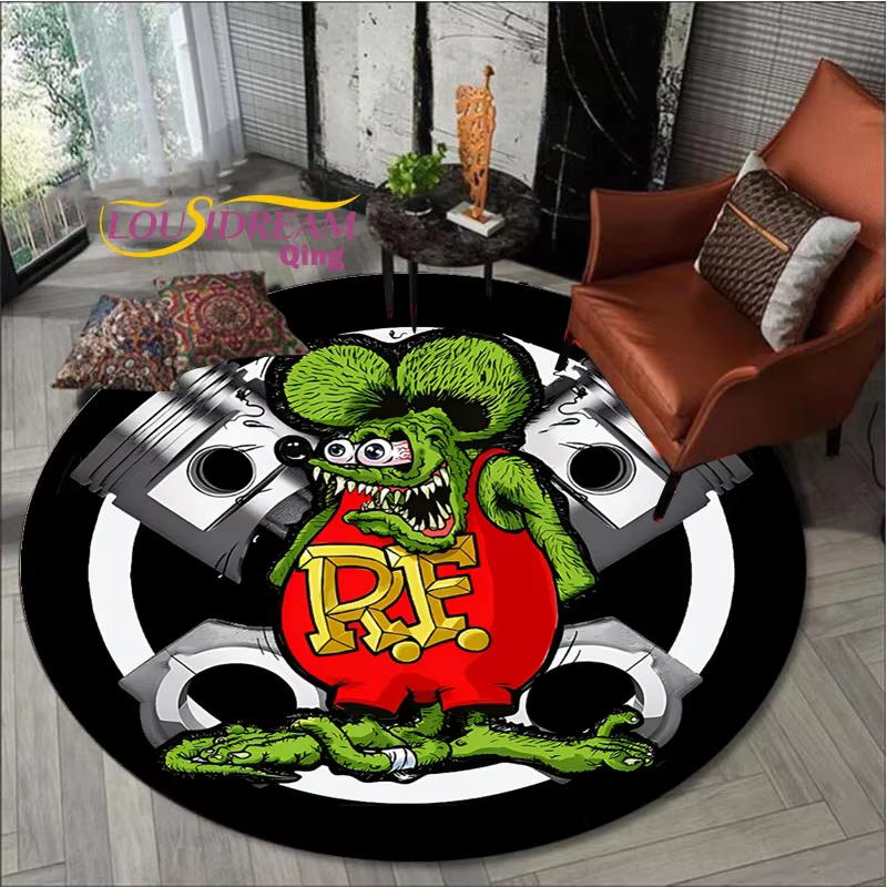 Tapis de sol rond rétro Rat Fink lea