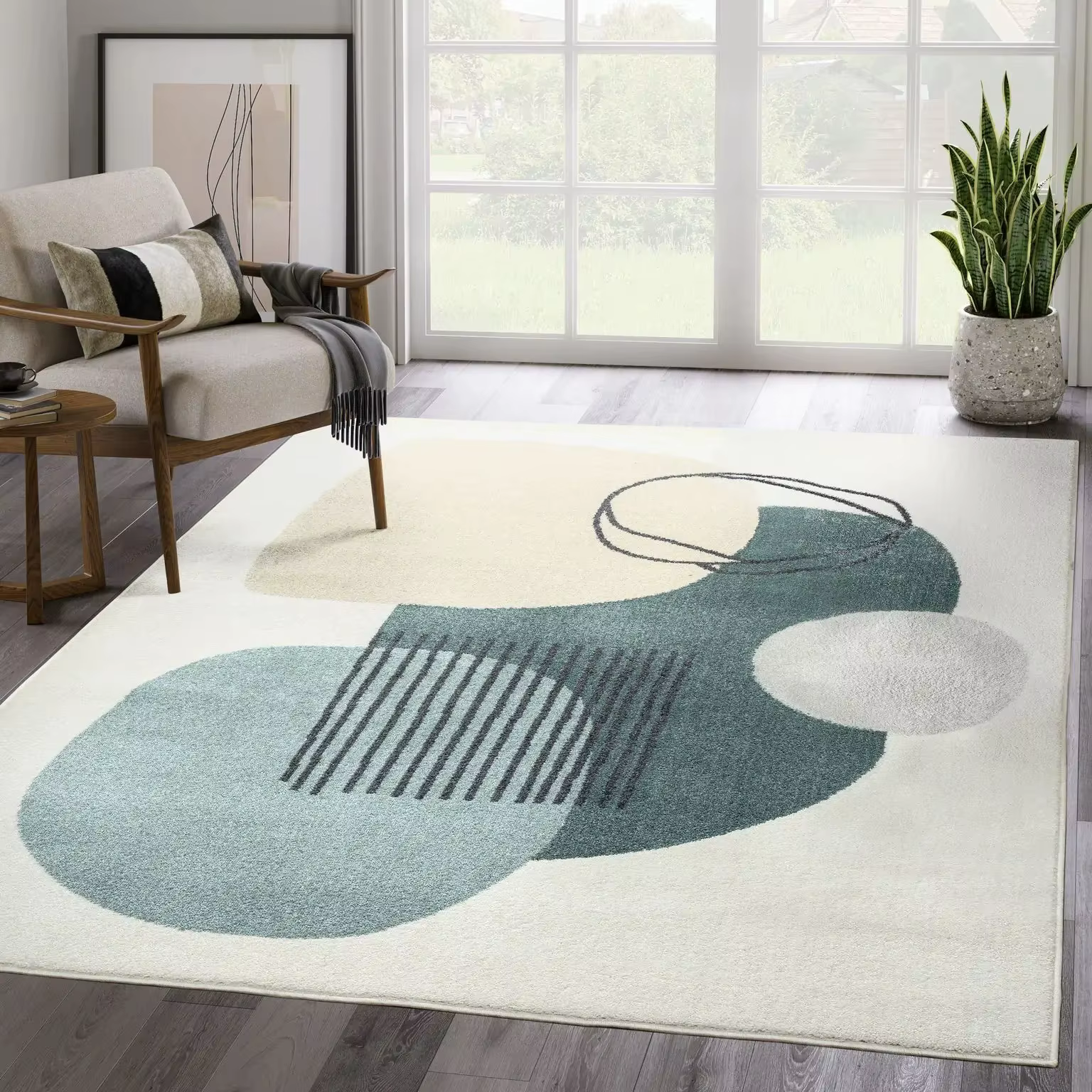 Grand tapis géométrique en fausse laine de Style nordique
