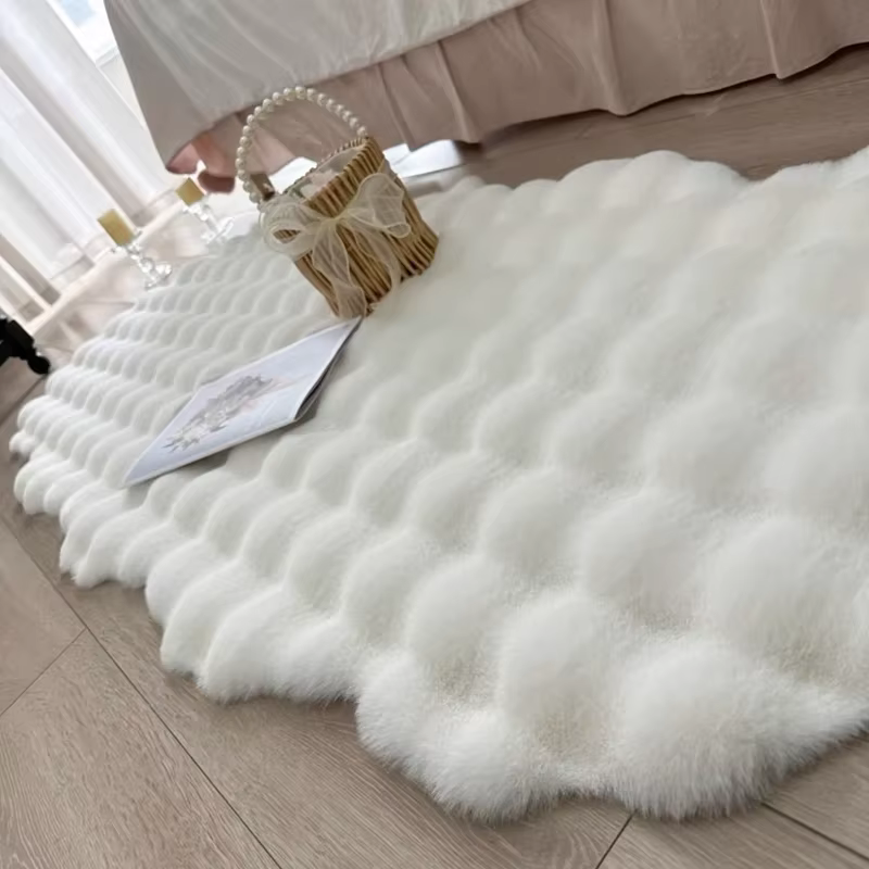 Tapis ovale en peluche doux en fausse fourrure de lapin