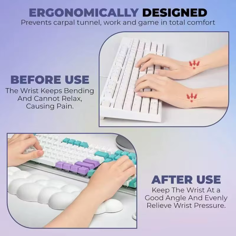 Tapis de souris avec repose-poignet ergonomique en forme de nuage pour clavier d'ordinateur, repose-poignet pour bras avec base antidérapante, repose-poignet étendu