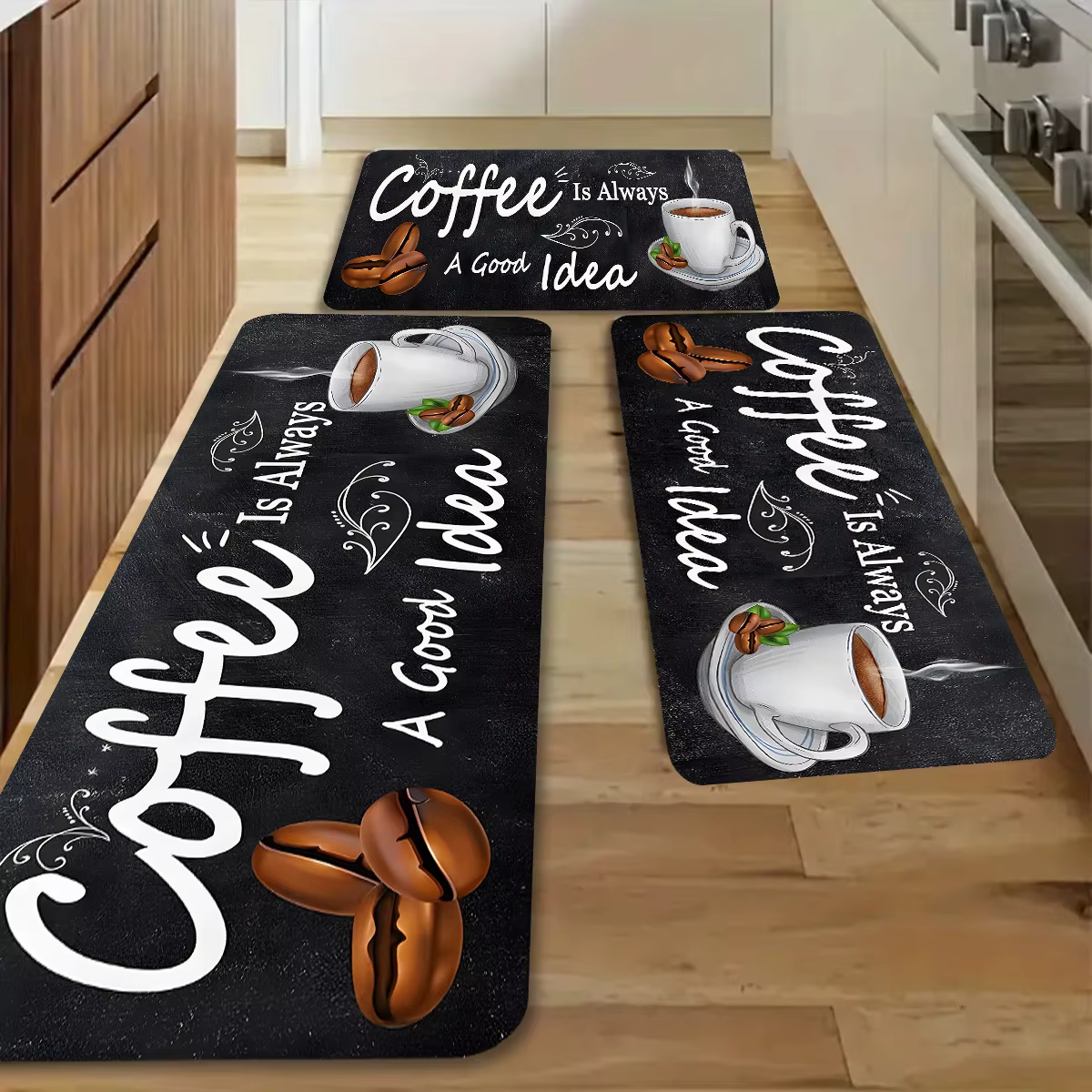 Tapis de sol antidérapant avec citation « Coffee Time » pour cuisine