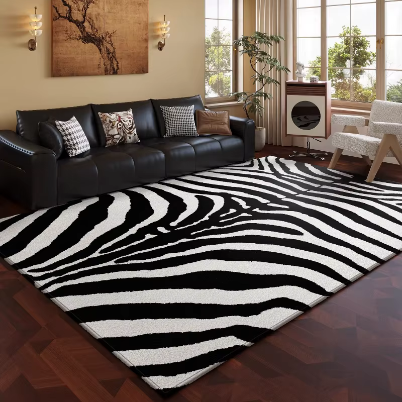 Tapis à motif zèbre noir et blanc