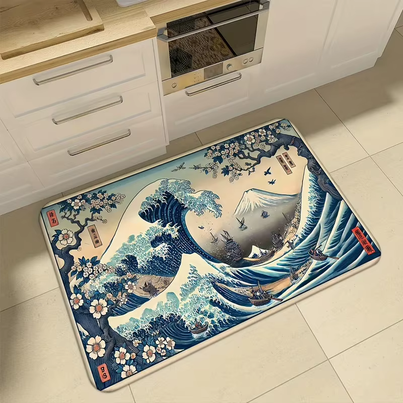 VIKAMA Tapis japonais Ukiyo-E Wave, tapis vintage pour salon, cuisine, entrée, décoration