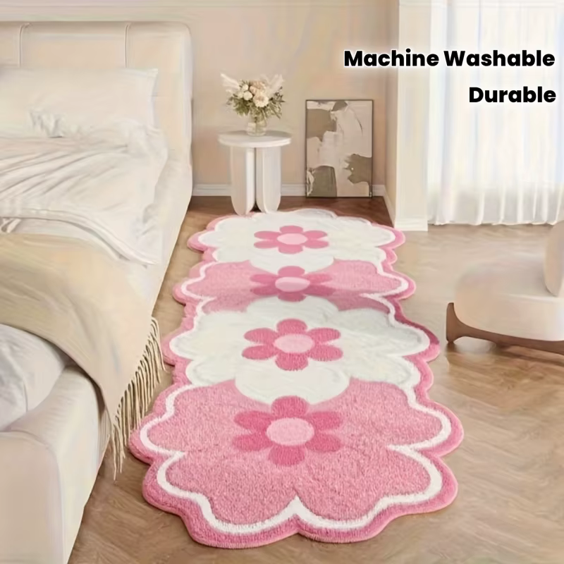VIKAMA Tapis de chevet en forme de fleur rose