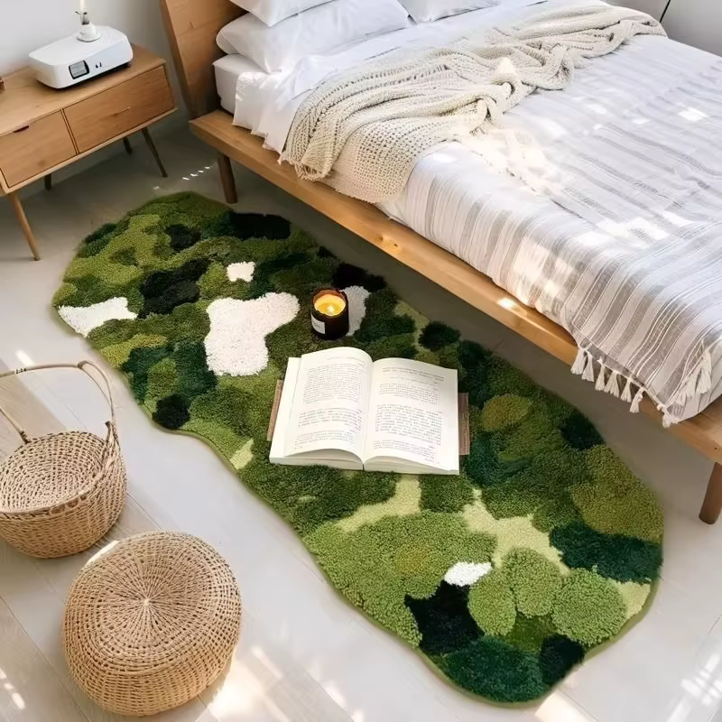Tapis en peluche touffeté effet mousse pour chambre et salon, tapis de sol antidérapant vert forêt, tapis épais pour pieds, tapis de chevet, décoration intérieure