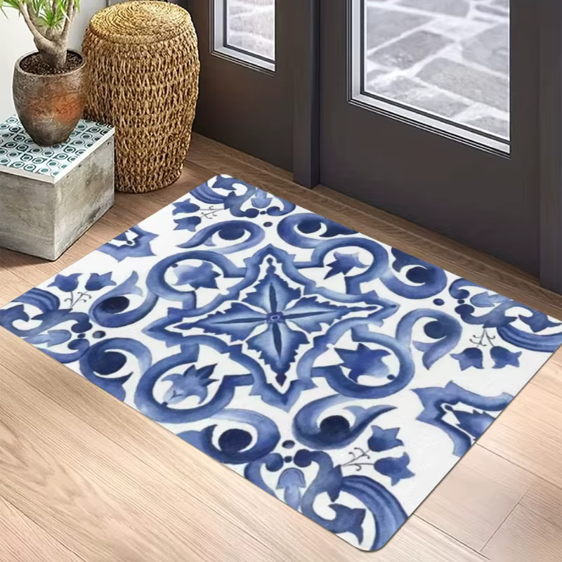 Tapis à motif bleu blanc