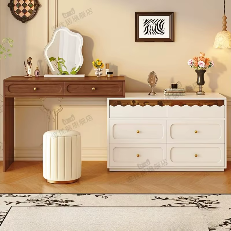 Coiffeuse d'angle vintage française avec miroir et tabouret, pour chambre et bureau, meuble de maquillage pour la maison