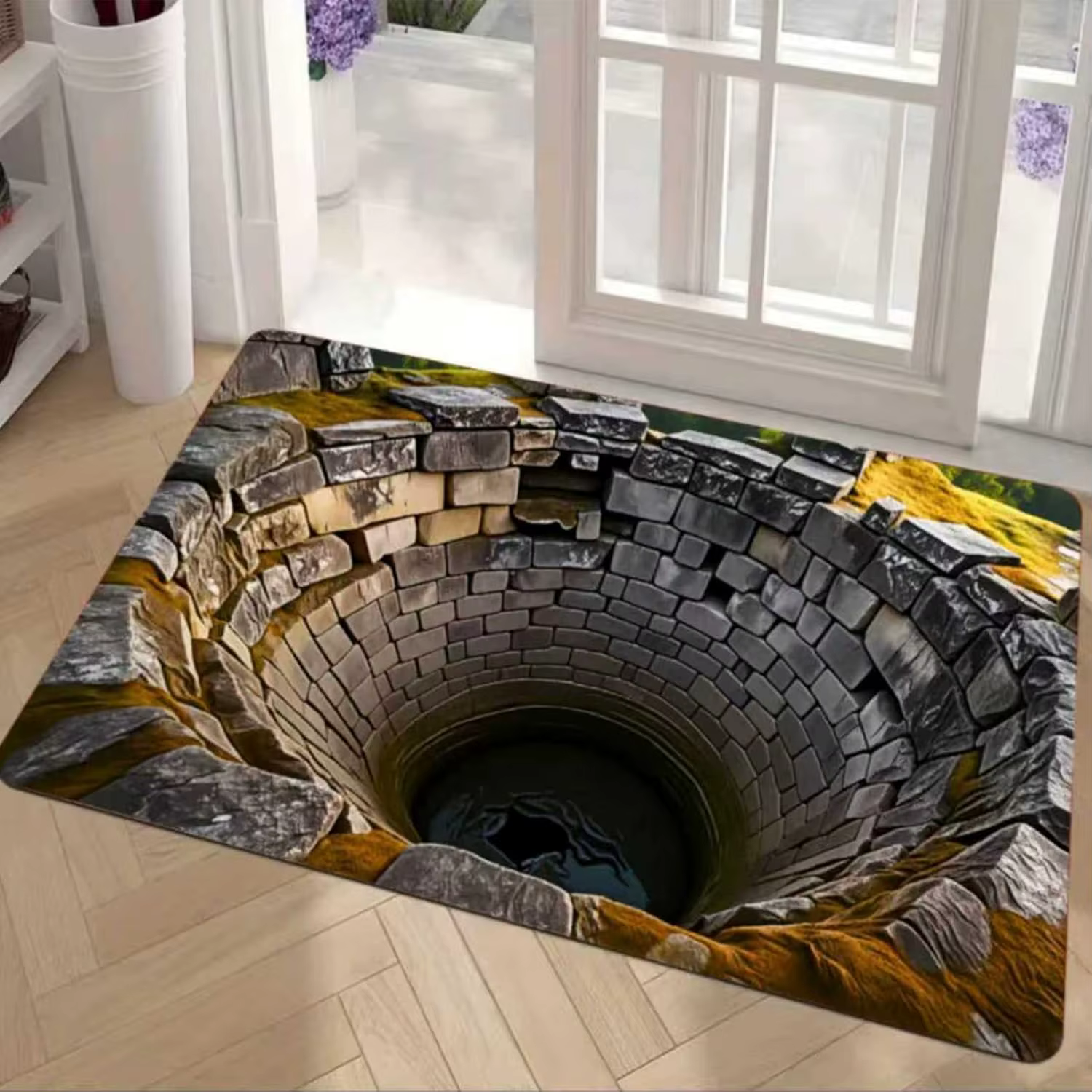 Tapis 3D Illusion de Trou de Pierre Antidérapant