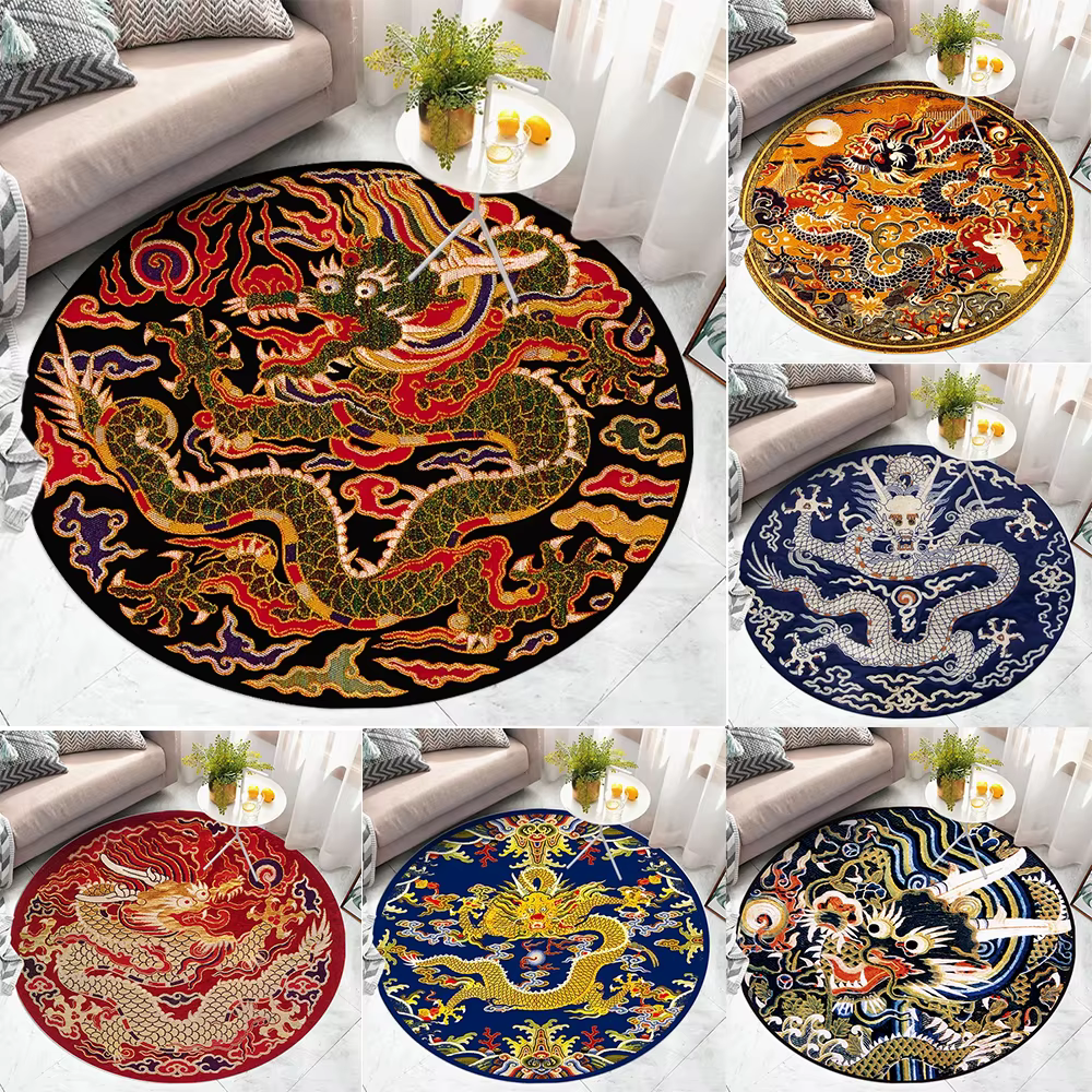 Tapis rond avec motifs de dragon chinois traditionnels