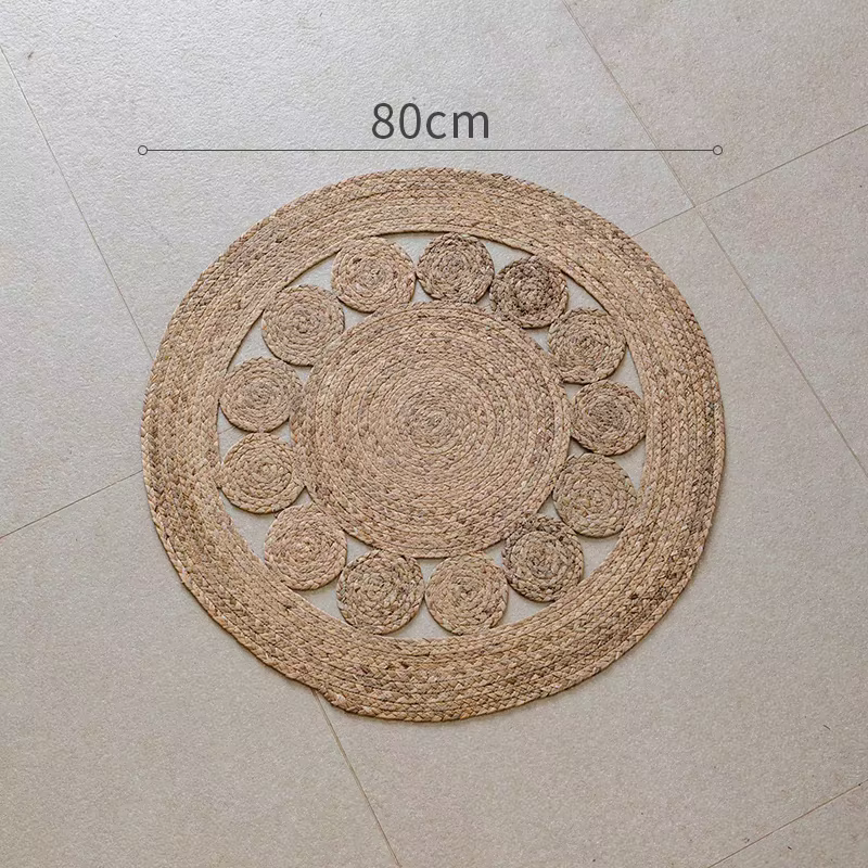 Tapis Rond Tissé en Polymère et Rotin Naturel