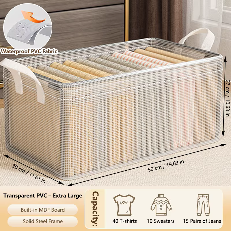 1 boîte de rangement transparente en PVC avec cadre en acier solide, imperméable, panier de rangement pour sous-vêtements, adapté à la maison et aux dortoirs
