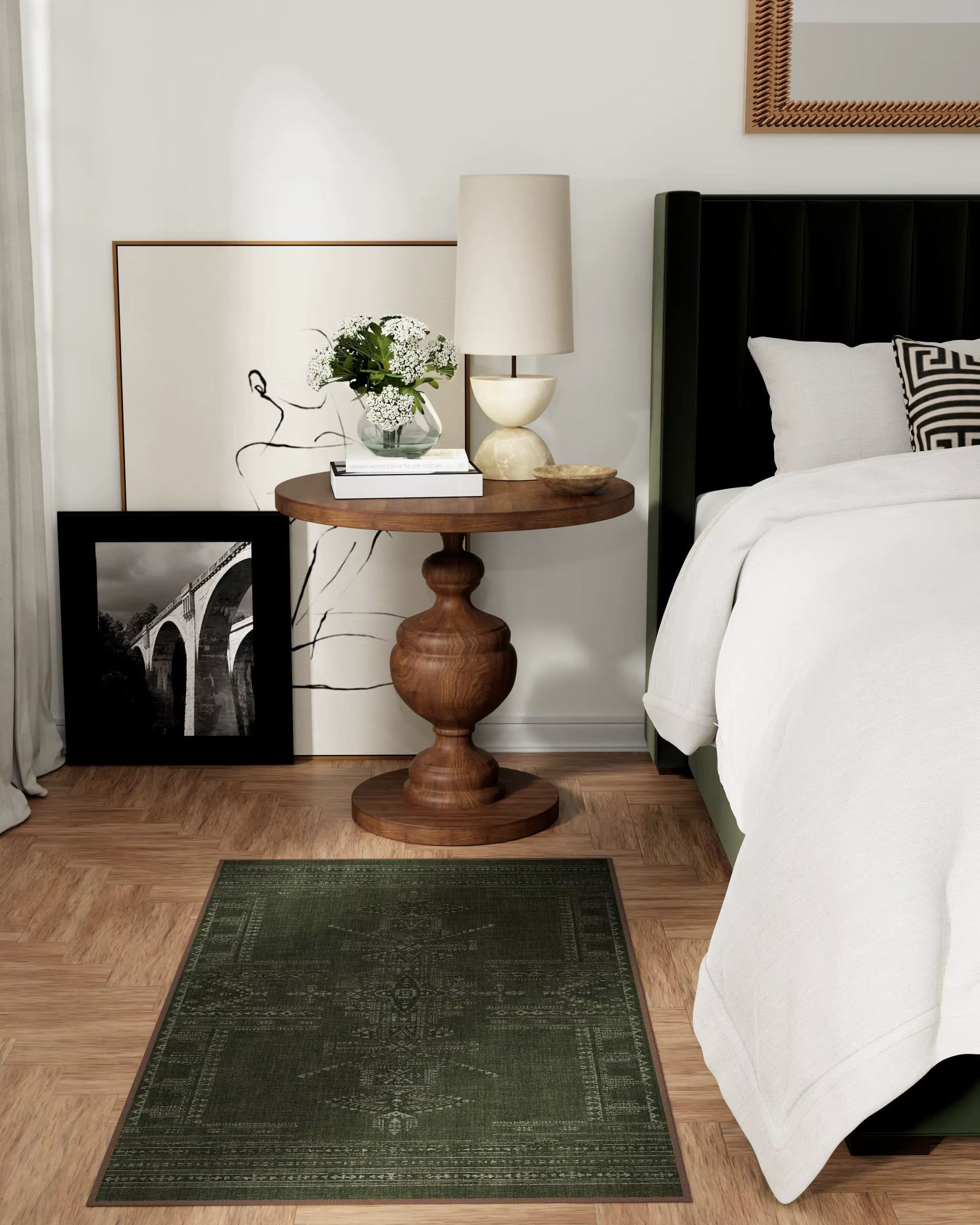 Tapis vert Amira pour chambre à coucher