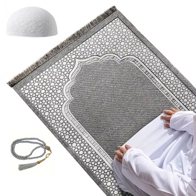 Tapis de prière musulmans portables avec capuchon et perles de prière
