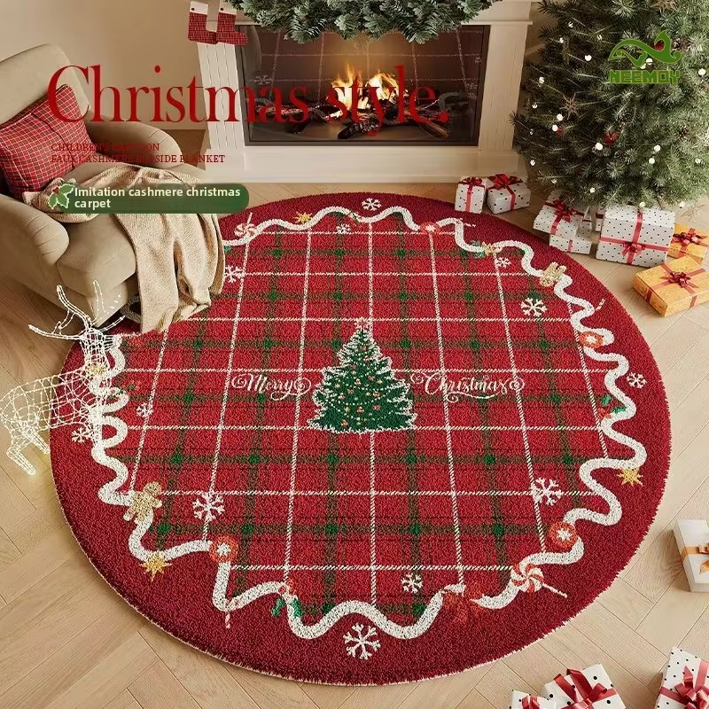 Tapis de noël rond antidérapant pour salon et chambre à coucher